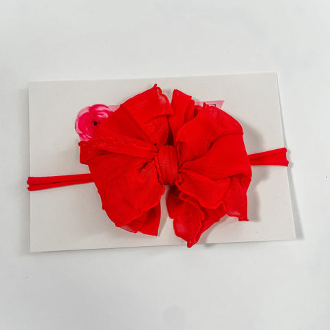 Skinny Mini Ruffled Headband-Bright Red