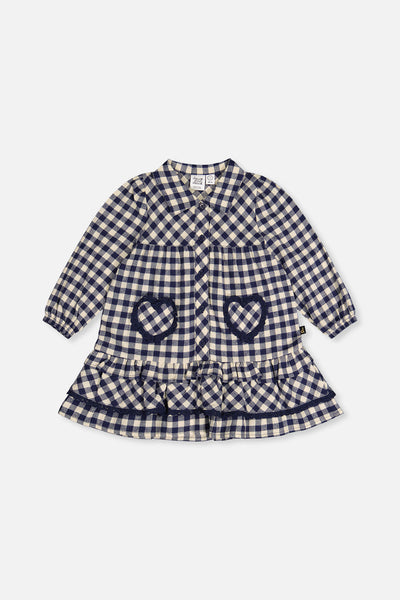 Navy Gingham Dress with Frills