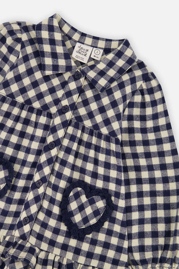 Navy Gingham Dress with Frills
