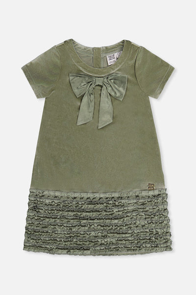 A Line Dress With Bow Greyish Green