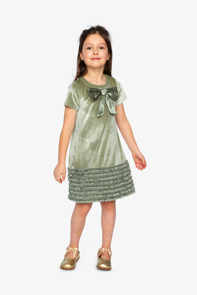 A Line Dress With Bow Greyish Green