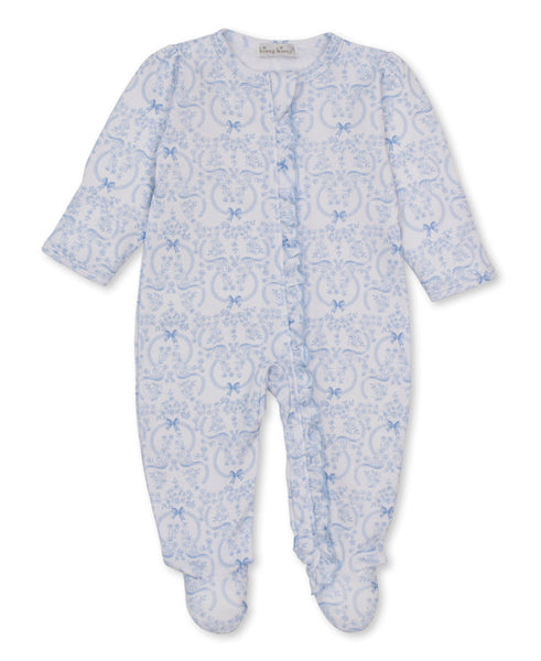 Delicate Blooming Bows Blue Zip Footie