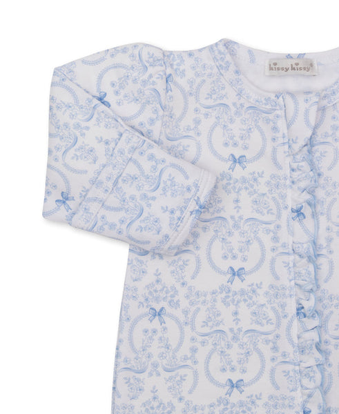 Delicate Blooming Bows Blue Zip Footie