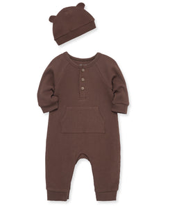 Chestnut Waffle Knit Coverall & Hat