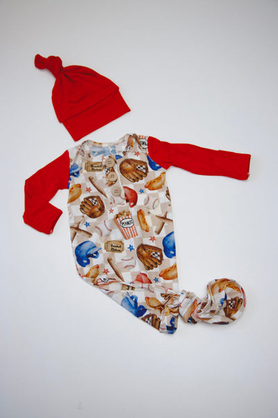 Little Slugger Knot Gown & Hat Set