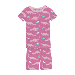 Short Sleeve Pajama Set w/Shorts in Tulip Pet Dino