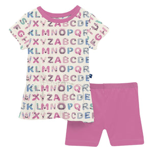 Short Sleeve Playtime Outfit Set -Natural ABC Monsters