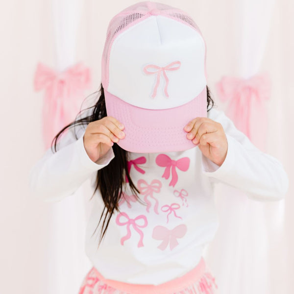 Coquette Bow Patch Trucker Hat - Pink/White