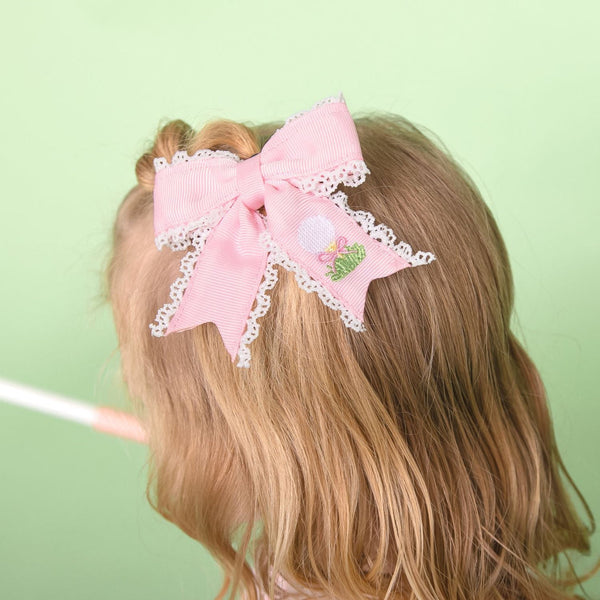 Golf Tee Embroidered Lace Bow Clip