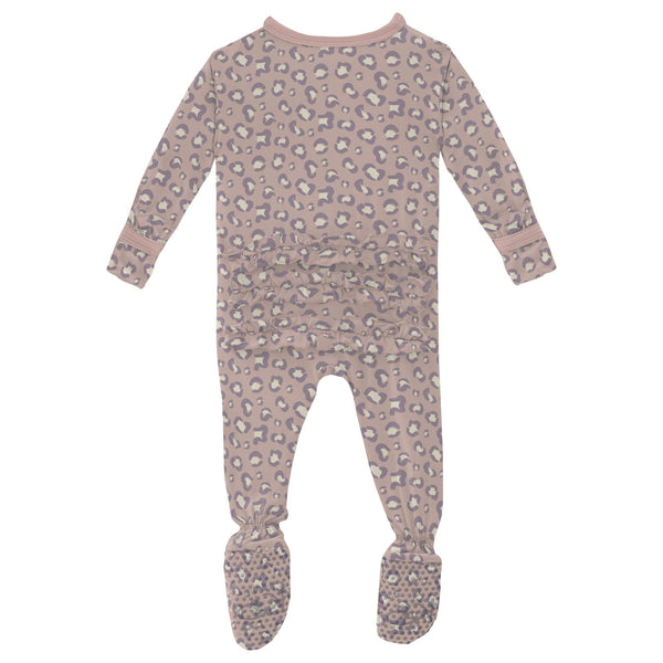 Baby Rose Cheetah 2 Way Zip Ruffle Footie