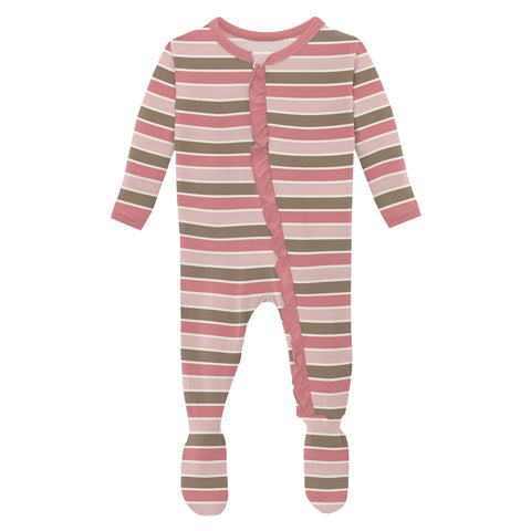 Ruffle Footie w/2 Way Zipper-Neapolitan Stripe