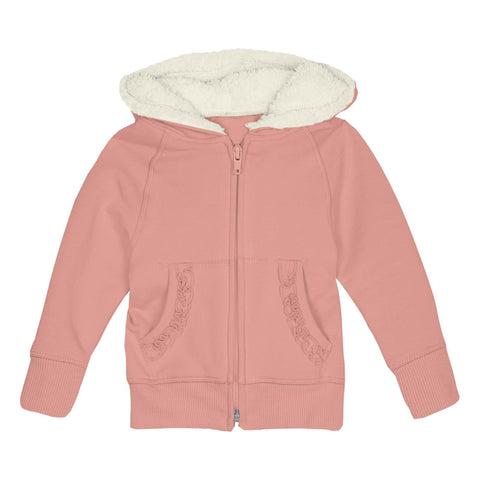 Fleece Ruffle Zip-Front Hoodie with Sherpa-Lined Hood