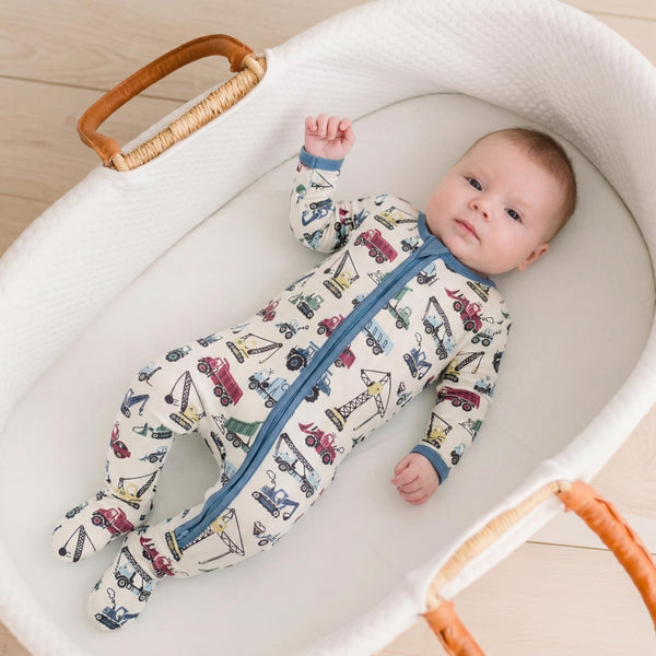 Construction Trucks 2 Way Zip Footie