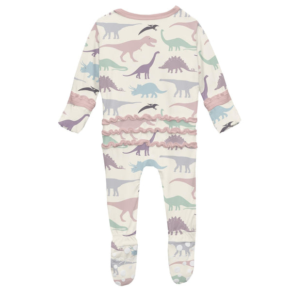Lavender Dino Museum  Muffin Ruffle Footie with 2 Way Zipper