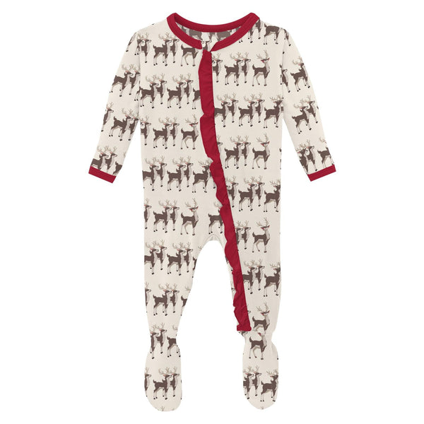 Natural Rudolph Classic Ruffle Zip Footie