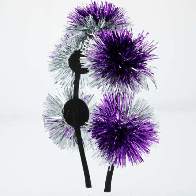 Purple Tinsel Pom Pom Headband