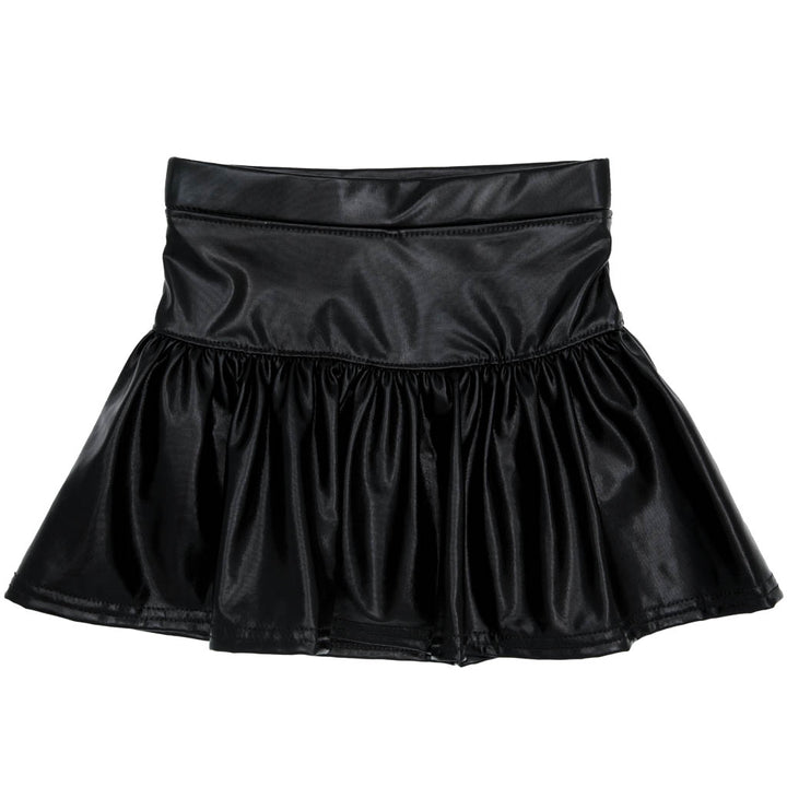 Black Slick Metallic Gathered Skort