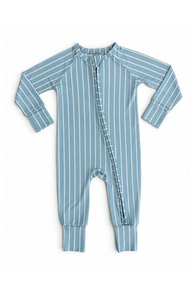 Powder Blue Stripe Zipper Romper