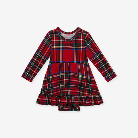 Red Tartan Plaid Ruffled Twirl Bodysuit