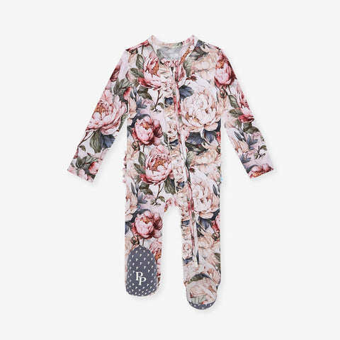 Footie Ruffled Zippered One Piece - Aster