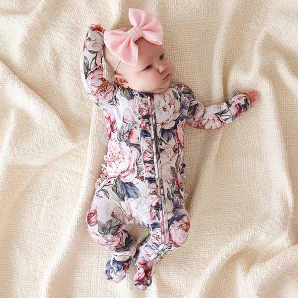 Footie Ruffled Zippered One Piece - Aster