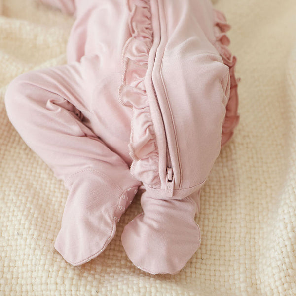 Footie Ruffled Zippered One Piece- Delaney Blush