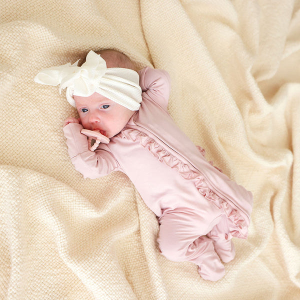 Footie Ruffled Zippered One Piece- Delaney Blush