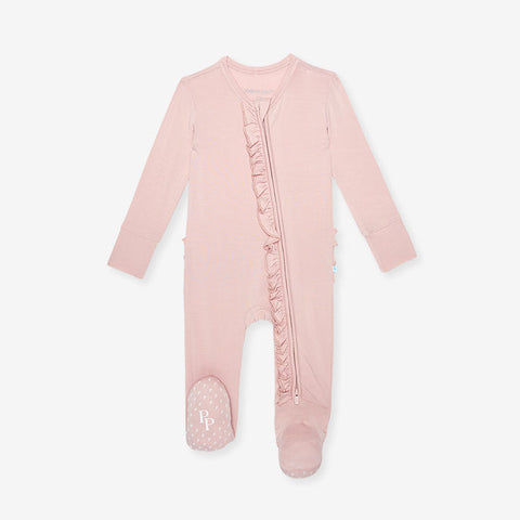 Footie Ruffled Zippered One Piece- Delaney Blush