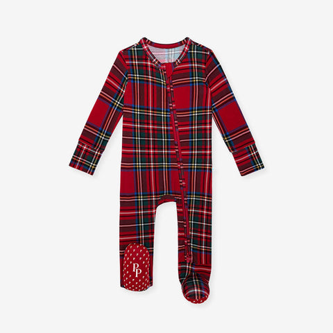 Red Tartan Plaid Zip Footie