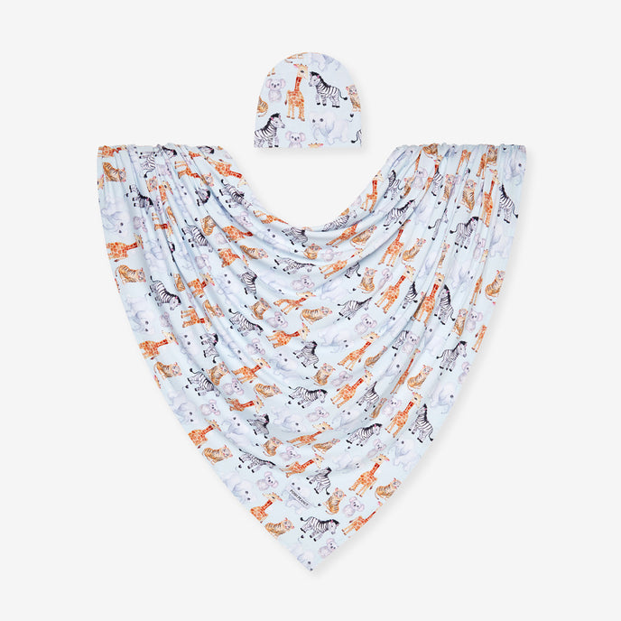 Zoo Babies Swaddle Beanie Set