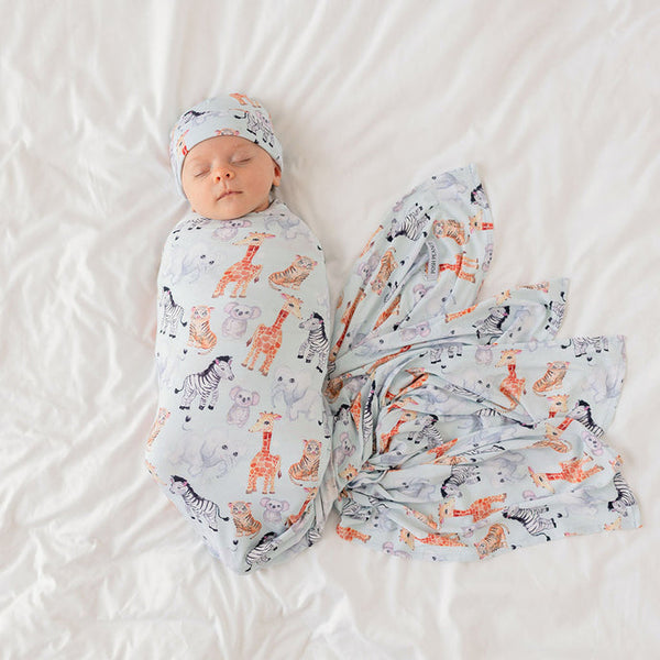 Zoo Babies Swaddle Beanie Set