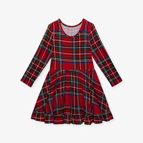 Red Tartan Plaid Ruffled Twirl Dress