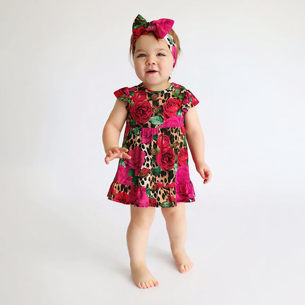 Wild Roses  Ruffled Twirl Bodysuit Dress