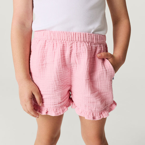Happy Pink Cotton Crinkle Ruffle Short