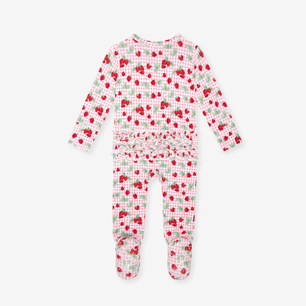 Sweet Strawberries Footie Ruffled Zippered