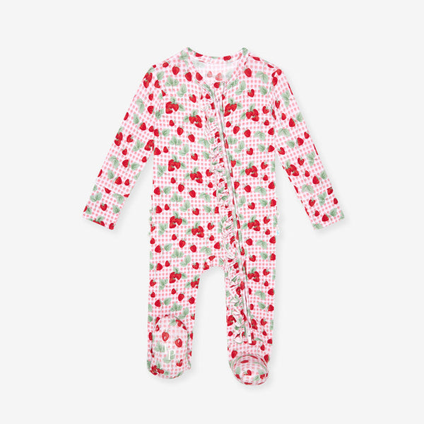 Sweet Strawberries Footie Ruffled Zippered