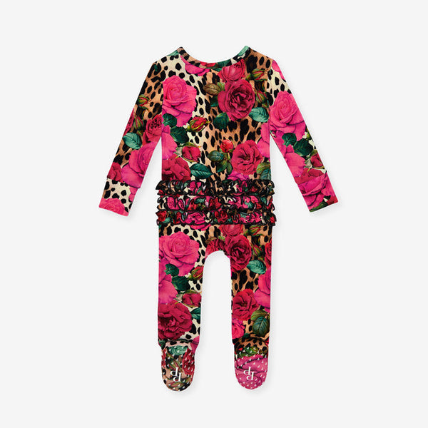 Wild Roses  Footie Ruffled Zippered One Piece