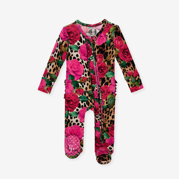 Wild Roses  Footie Ruffled Zippered One Piece