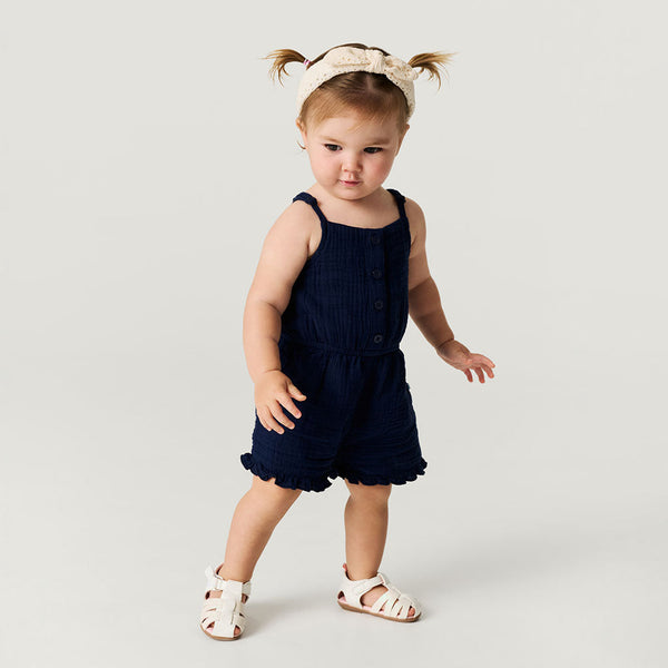 Varsity Navy Cotton Crinkle Romper