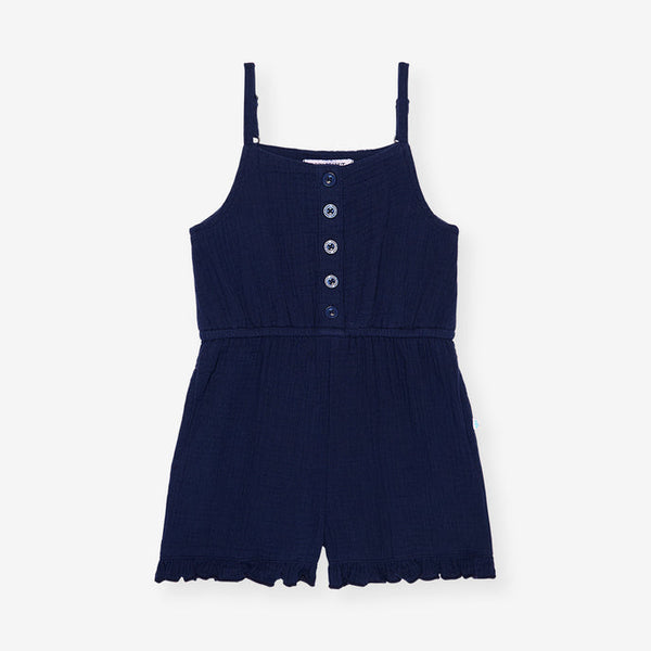 Varsity Navy Cotton Crinkle Romper