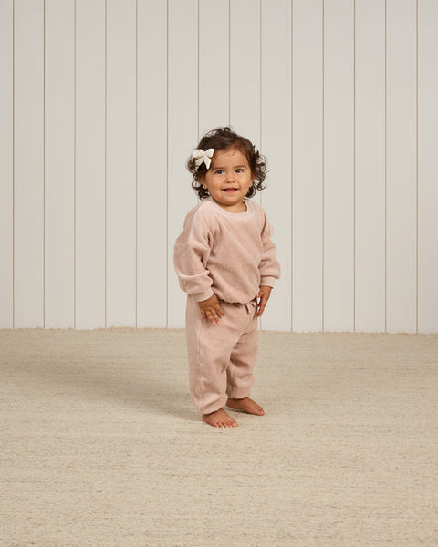 Velour Relaxed Sweatshirt & Jogger Set-Blush