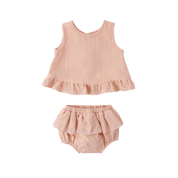 Quincy Mae Ruffled Tulip Top + Bloomer Set - Melon