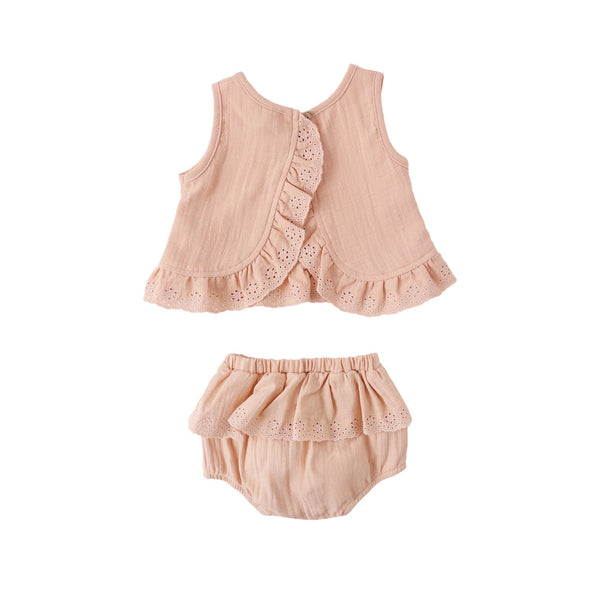 Quincy Mae Ruffled Tulip Top + Bloomer Set - Melon