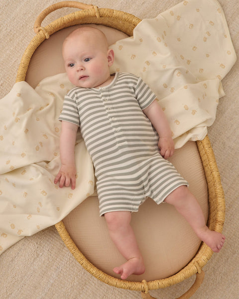 Waffle Snap Romper Sage Stripe
