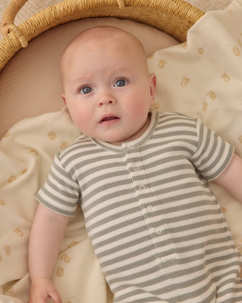 Waffle Snap Romper Sage Stripe
