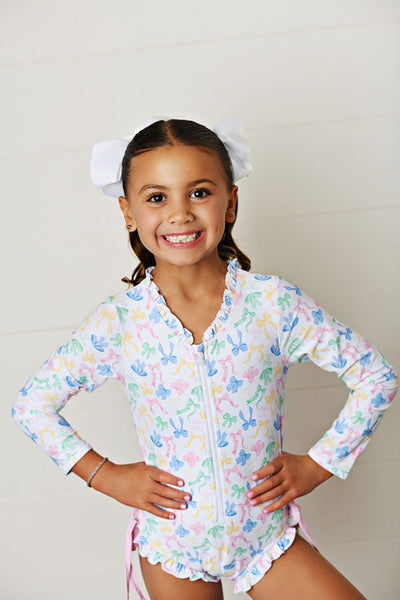 Bow-tiful UPF 50 Rashguard One Piece Swimsuit