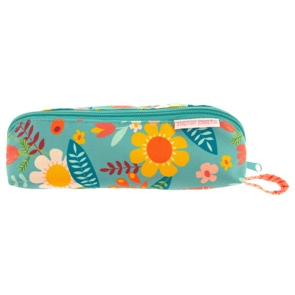 All Over Print Pencil Pouch-Turquoise Floral