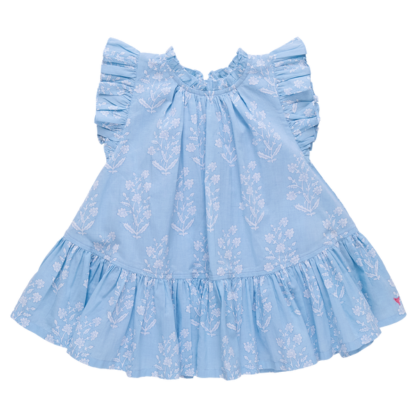 Blue Dewdrop Block Print Harper Dress