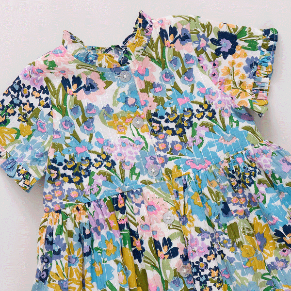 Blue Large Sketched Floral Autumn Dress