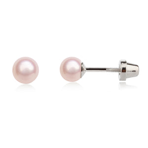 Sterling Silver Child's Pink Freshwater Pearl Screw Back Earrings